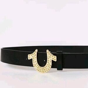 True Religion Black Belt with Gold Embellished Buckle